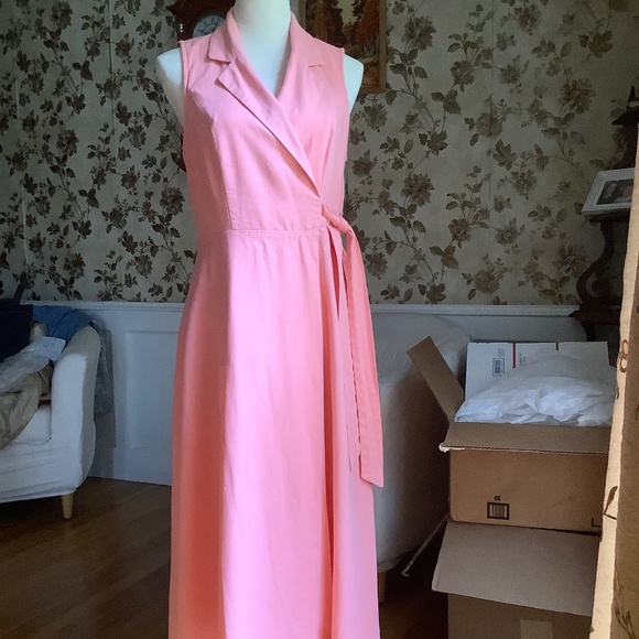 DKNY Linen Blend Wrap Dress Coral Pink US Size 8 - Picture 1 of 10